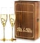 NUPTIO Crystal Champagne Flutes Wedding: Set of 2 Gold Champagne Glasses with Wooden Gift Box Prosecco Glass Pair for Couples BrideGroom Engagement Anniversary Bridal Showers Toasting Gift Sets