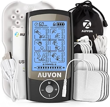 AUVON Rechargeable TENS Unit Muscle Stimulator, 24 Modes 4th Gen TENS Machine with 8pcs 2"x2" Premium Electrode Pads for Pain Relief