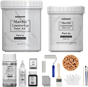 NADAMOO White Marble Countertop Paint Kit for Kitchen Bathroom, Counter Top Refinishing Kit Cover Up to 35 SQ. FT.