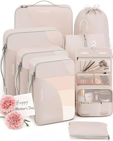 OlarHike 8 Packing Cubes for Travel, 4 Sizes (Extra Large, Large, Medium, Smallfor Luggage Organizer Set, Travel Accessories and Essentials, Carry On Suitcases, Cream