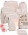 OlarHike 8 Packing Cubes for Travel, 4 Sizes (Extra Large, Large, Medium, Smallfor Luggage Organizer Set, Travel Accessories and Essentials, Carry On Suitcases, Cream
