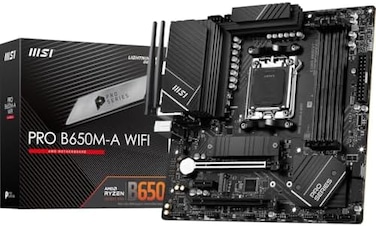 MSI PRO B650M-A WiFi ProSeries Motherboard (AMD AM5, mATX, DDR5, PCIe 4.0, M.2, SATA 6Gb/s, USB 3.2 Gen 2, HDMI/DP, Wi-Fi 6E, AMD Ryzen 7000 Series Desktop Processors