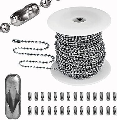 YZDTECH Stainless Steel Ball Chain, 55ft Bead Chain with 100 Pcs Matching Connectors Clasps for Necklace Hanging, Dog Tag, DIY Crafts, 2.0mm Diameter