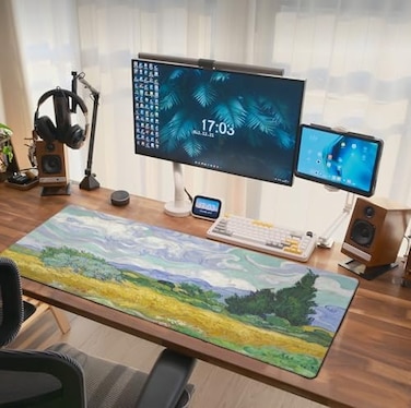 Cayiibe Van Gogh Wheat Field with Cypresses Mouse Pad Extended Large Gaming Mousepad XL Big Long Oversized Desk Mat Stitched Edges 31.5 X 11.8 Inch for Home Office