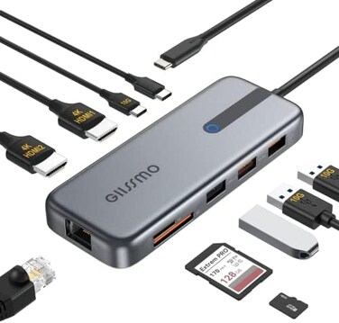 GIISSMO USB C Docking Station Dual Monitor, 10 in 1 Laptop Docking Station for Windows with 2 HDMI 4K, RJ45, 10Gbps USB C/USB A 3.1, 100W PD, USB 2.0, SD/TF Slots for MacBook/Dell/HP/Lenovo/Surface