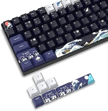 SDYZ XVX PBT Keycaps 132 Keys - Great Wave Off Kanagawa Japanese Keyboard Set, 5 Side DYE-Sub Custom Cherry Profile for Cherry Gateron MX Switches Mechanical Keyboard