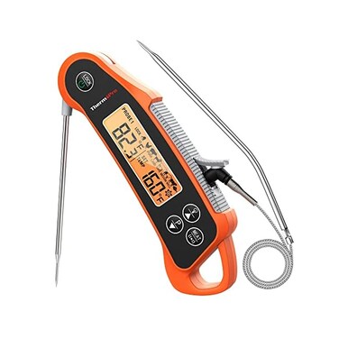 ميزان حرارة اللحوم الرقمي ThermoPro TP710 للقراءة الفورية، ميزان حرارة طعام مقاوم للماء 2 في 1 للمطبخ مع مجسين وشاشة عرض مزدوجة لدرجة الحرارة للفرن والشواء والتدخين
