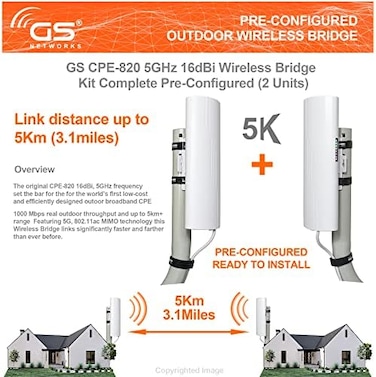 GOOD STORY Wireless Bridge Point to Point Outdoor WiFi, Wireless Network Expansion Kit, Long Range High Speed 5G2 Units Bridge Kit Complete Pre-Configured - P2P 1000Mbps 5Km(2Pack