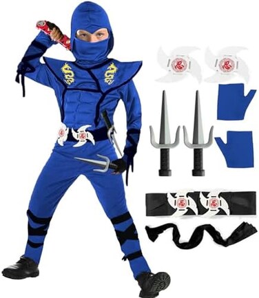 SATKULL Kids Ninja Costumes Set Halloween Ninja Cosplay Costume with Luxury Ninjas Accessories Toys for Boys Girls