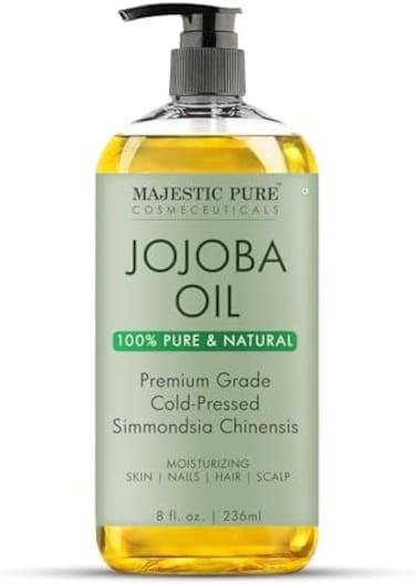 Majestic Pure Organic Jojoba Oil - Large 236 ML100% Pure and Natural, Cold-PressedMoisturizing for Skin Care, Massage, Hair Care, and to Dilute Essential Oils