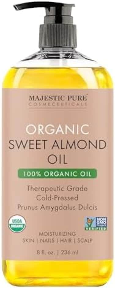 Majestic Pure USDA Organic Sweet Almond Body OilLarge 236 ml100% PureNatural Cold Pressed Oil Sweet Almond Oil for Skin, Face, Nails, Hair, ScalpMassage236 ml