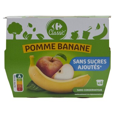 Carrefour No Added Sugar Apple and Banana Compote, 100g, Pack of 4