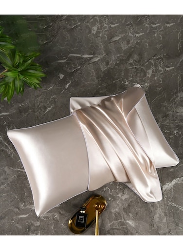 Pillowcase Standard Set of 2 Champagne Silky Pillow Cases for Hair and Skin 48*74cm, Pillow Covers with Envelope Closure, Gifts for Women Men