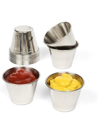 Lomeshow 12 Pack Stainless Steel Sauce Cups 2.5 oz, Small Dipping Sauce Cups, Reusable Metal Ramekins, Commercial Grade, Multifunctional, Ideal for All Hot and Cold Sauces, Individual Portion Cups