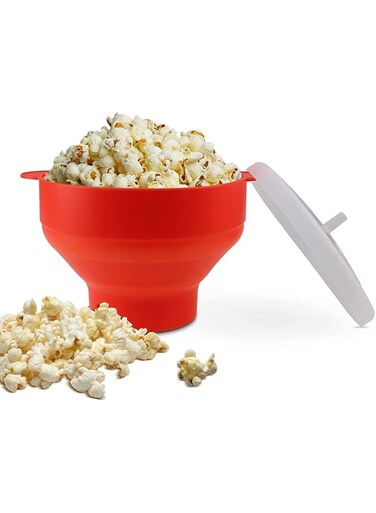 TERRIFI Microwave Popcorn Popper with Lid, Silicone, Handles, Collapsible Bowl, for Home Use, Easy to Clean