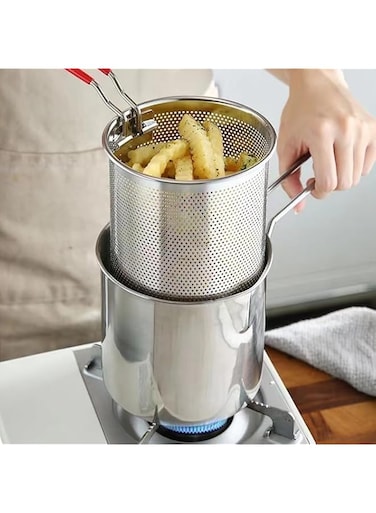 Jiawu Stainless Steel Deep Fry Pot, 5 Cooking Pot Deep Fryer Pan with Basket &amp; Easy Grip Riveted Handles, for Frying Shrimp Chicken Hushpuppies and Fries