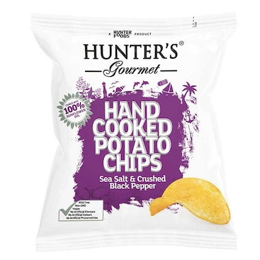 Hunter's Gourmet Sea Salt and Crushed Black Pepper Hand Cooked Potato Chips, 40g