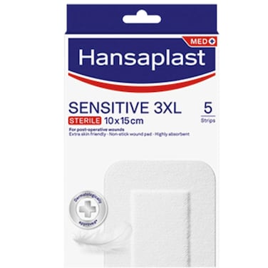 هانزابلاست لصاقات الجروح سنسيتيف 3XL , معقمة , ١٠*١٥ سم , لطيف للغاية على البشرة , للجروح الكبيرة وجروح ما بعد العمليات الجراحية , تحجب ٩٩٪ من البكتيريا , ٥ لصاقات