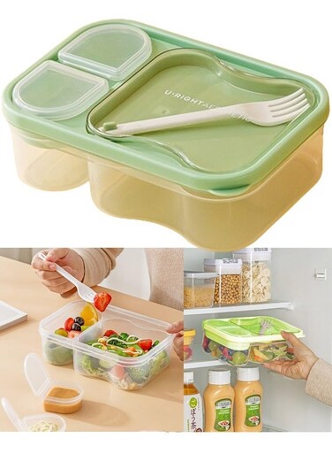 Bento Lunch Box for Kids with Sauce Vontainers 800ML Leak-Proof Lunch Food Container with 2 Compartment Kids Lunch Box for Girls Boys Back to School (Green)