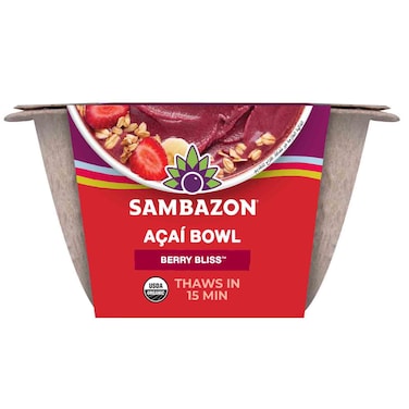 Sambazon Organic Berry Bliss Acai Bowl, Acai Strawberry and Banana Blend with Granola, Vegan and Non GMO, 173g