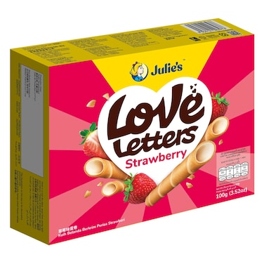 Julie's Strawberry Love Letters Wafer Sticks, 100g