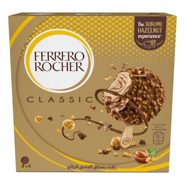 Ferrero Rocher Classic Ice Cream, Crunchy Chocolate &amp; Hazelnut Coating, Multipack, 4 Ice Creams, 70ml Pack of 4