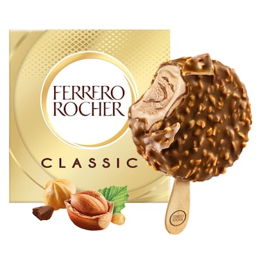 Ferrero Rocher Classic Ice Cream, Crunchy Chocolate &amp; Hazelnut Coating, Multipack, 4 Ice Creams, 4x70ml