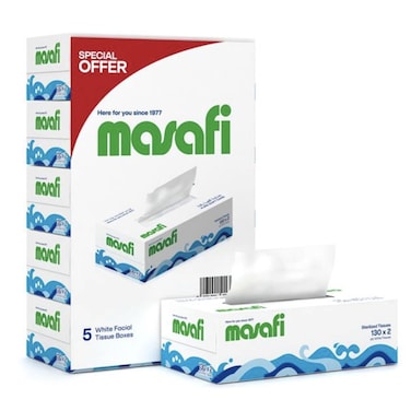 Masafi Pure Soft Care Facial Tissue White 130 Sheets Pack of 5