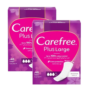 Carefree Plus Large Unscented, 48 Pantyliners White, Pack of 2