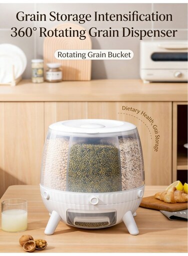 Rotating Rice Storage Container, Round Grain Storage Bucket Food Dispenser, One-Click Rice Output Convenient Kitchen Tool