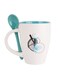 Nature Ceramic Cup With Spoon, 250ml, Blue White Color, Coffee Mug with Spoon, Anniversary Gifts, Ceramic Mug