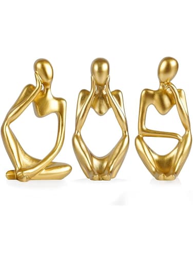 Ozzptuu Abstract Sculpture The Thinker Statue Resin Statues for Home Decor Modern Home Office Desktop Shelf Bookshelf Decor Set of 3 (Small-Gold)