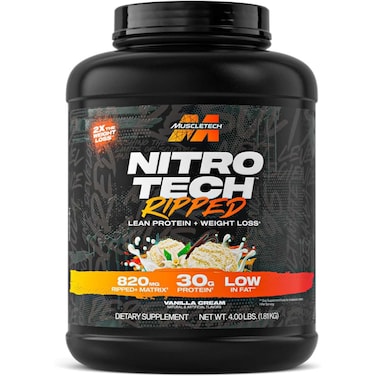 بروتين Muscletech Nitro Tech Ripped Lean لفقدان الوزن، بنكهة كريمة الفانيليا، 4 أرطال