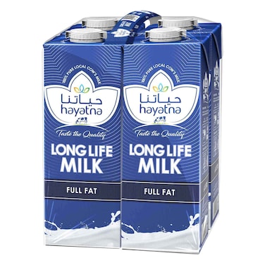 Hayatna Full-Fat Long Life Milk 1L Pack of 4