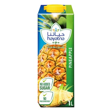 حياتنا عصير أناناس صافي خالي من المواد الحافظة بدون سكر مضاف 1 لتر