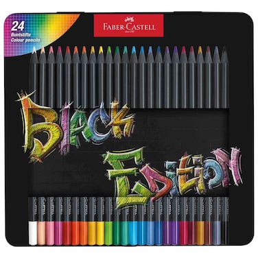 Faber-Castell Black Edition Colour Pencils Set in Metal Tin, 24 Colours