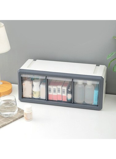 Plastic Drawer Storage Cabinet, Stackable Drawer, Toys Cosmetic Desktop Storage Box Wall Hanging Storage Bins with 3 Drawer for Office School Home Organizer Bins 39 * 16.5 * 18cm(Grey, 1PCS)