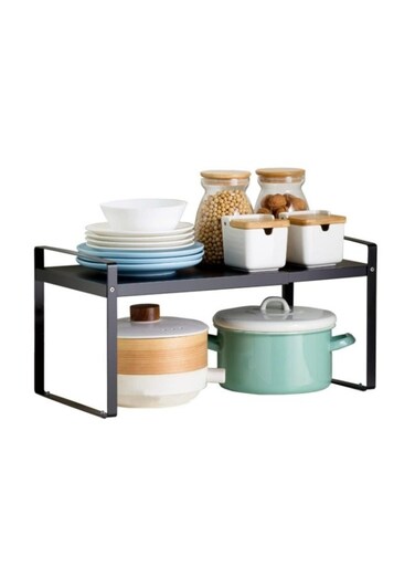Expandable Countertop Organizer Shelf Movable Multifunctional Kitchen Shelf Spice Rack Cabinet Pantry Shelf Under Sink storage Organizer (Black)