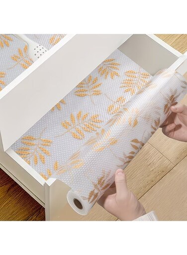 1Roll 29.97cm*149.86cm Glossy Leaf Design Shelf Liner &acirc;&euro;&ldquo; Non-Slip Liners for Kitchen Cabinets &acirc;&euro;&ldquo; Water-Resistant Shelf Paper with Contemporary Design &acirc;&euro;&ldquo; Sturdy EVA Cabinet Liners