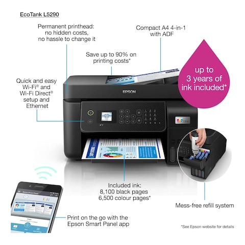 Epson EcoTank L5290 Wi-Fi All-in-One Ink Tank Printer with ADF Black
