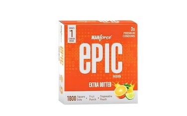 Manforce Epic Passion   Extra Dotted Condom for Intense Pleasure   Fruit Punch Flavour, 3 Pcs   With Disposable Pouch  Vegan   No Hard Chemicals  Super Thin  Lubricated Latex Condoms