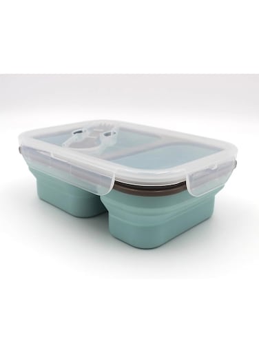 Collapsible Silicone Bento Lunch Box Container Food Storage with Lid Spoon Saving Space Lightweight Dishwasher Safe Mint Green