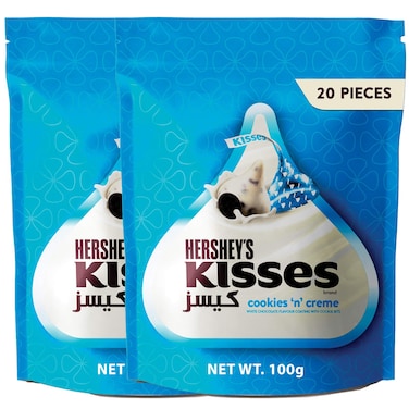 Hershey's Kisses Cookies N Creme White Chocolate Coating with Cookie Bits, 100g Pack of 2
