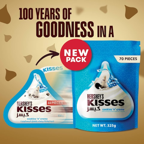 Hershey&#39;s Kisses Cookies N Creme White Chocolate Coating with Cookie Bits, 100g