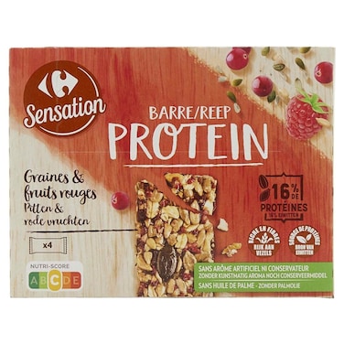 Carrefour Sensation Protein Seed and Red Fruit Cereal Bars, 32g, Pack of 4