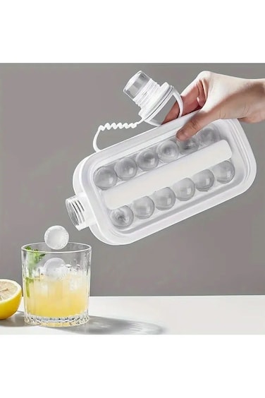 Ice Cube Trays 2 in 1 Portable Ice Ball Maker Kettle With 17 Grids Flat Body Lid Cooling Ice Pop Cube Molds for Refreshing Beverages BPA-Free Ice Ball Maker White