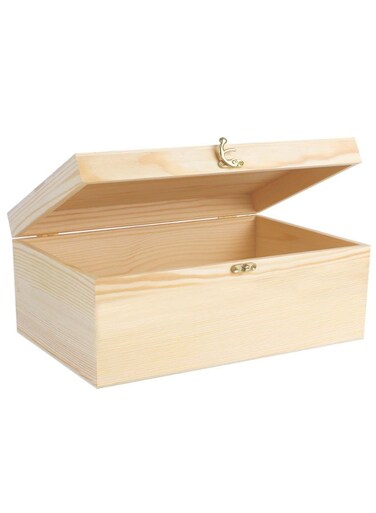 Unfinished Wooden Box With Lid, 17 * 13 * 7.9cm Unfinished Wooden Box With Hinged Lid, All-Purpose Wooden Storage Box, Wooden Chest Memory Box for Women Girls Kids for Jewelry Peals Card
