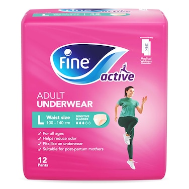 Fine Active Postpartum and Incontinence Underwear for Women, Large size, 100 - 140cm waist, 12 Diapers