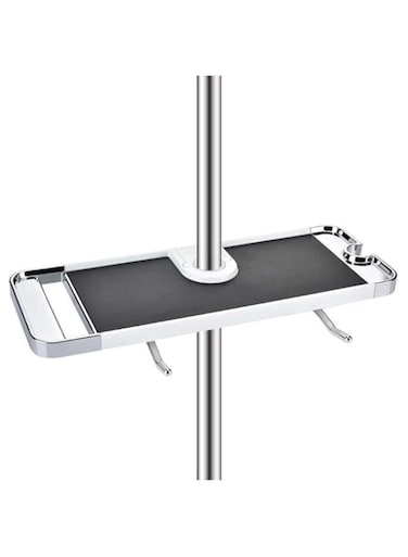 MAKINGTEC ABS Bathroom Shelf Rack Shower Caddy Wall Mount Holder, No Drilling Shower Organiser for Shampoo Soap with 19-25mm Rail and Double Hook for 19mm-25mm Shower Rail Black