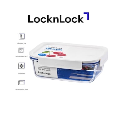 LocknLock Clear Glass Rectangular 2L White &ndash; Airtight, Heat-Resistant, BPA-Free Food Storage Container